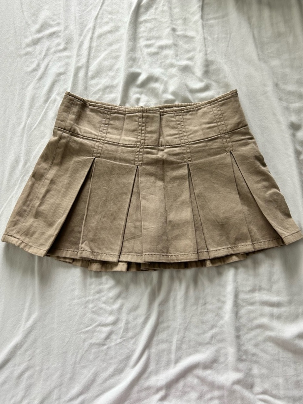 Garage Tan Pleated Mini Skirt